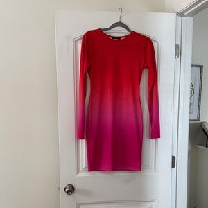 Elegant Red and Pink Ombre Dress